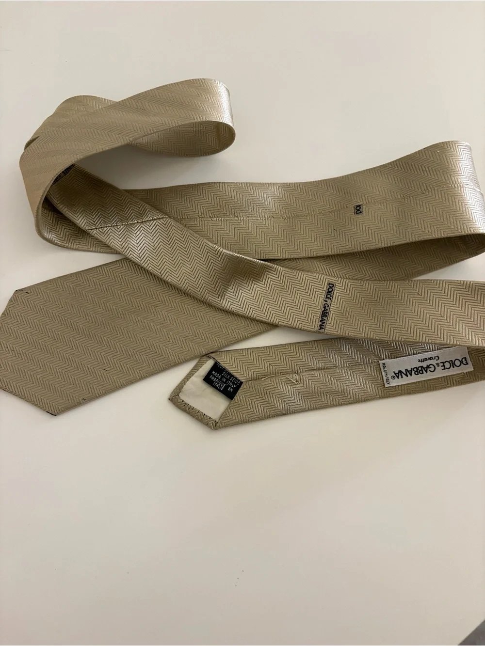 Dolce & Gabbana Beige Chevron Silk Scarf / Tie Accessory